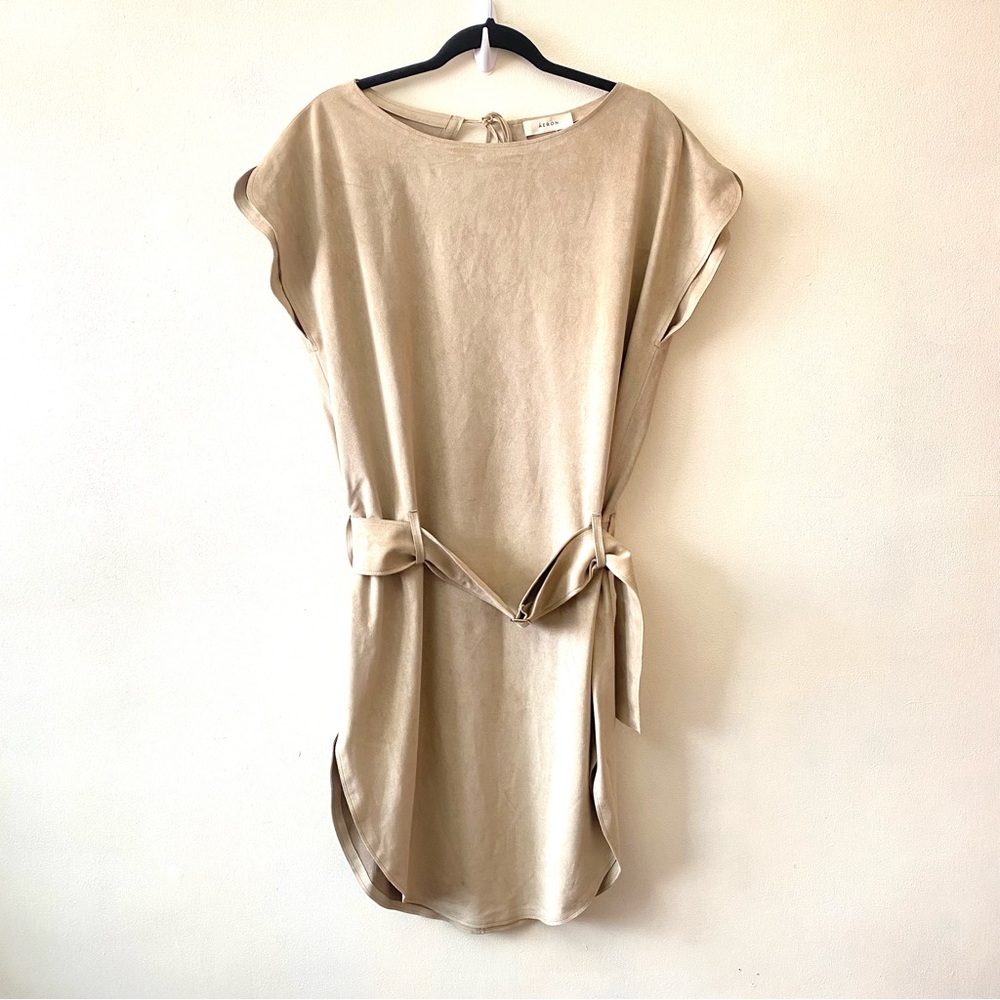 Aeron faux suede sleeveless tie back belted tunic dress size small